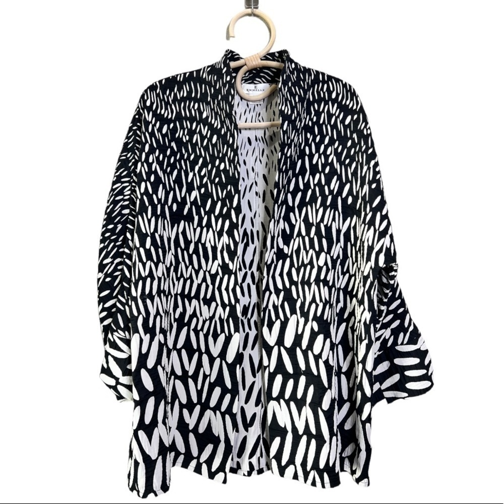 Open Front Kimono Coat Layer Black White Jacket Size Large Luxury EMMELLE NYC - Picture 15 of 15